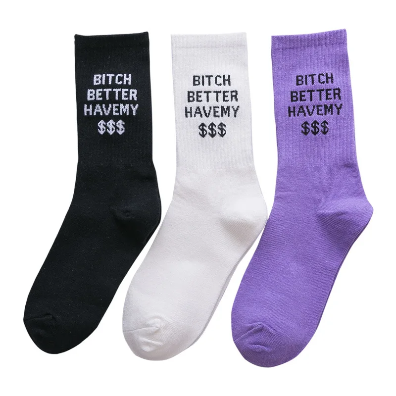 Fashion Socks Men Casual Letters Print Cotton Long Socks Harajuku Hip Hop Sakte Board Funny Socks Unisex Street Socks 3 Pairs