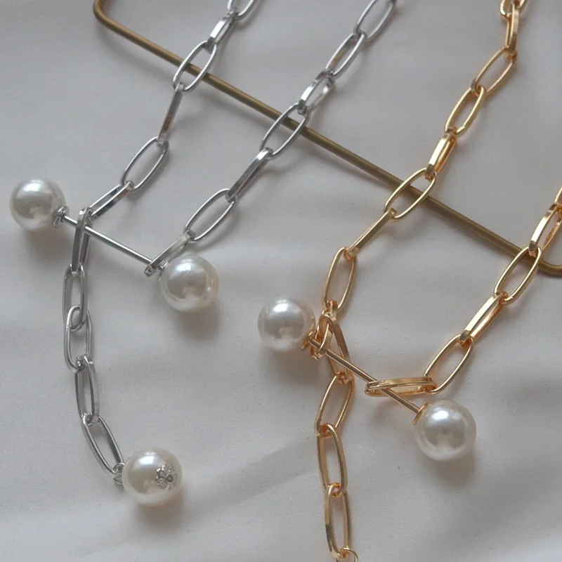 Рок жемчужное ожерелье-чокер с цепочкой для женщин стальное Золотое
