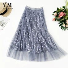 YuooMuoo горошек миди длинная Осенняя юбка женская мода корейский стиль Милая Вельветовая с завышенной талией сетчатая Юбка зимняя женская юбка