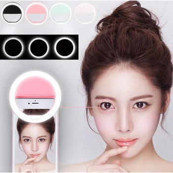 

Dimmable USB Charge LED Selfie Ring Light Clip Beauty Fill Light Supplement Lamp for Smartphone Camera iPhone Huawei Make Up
