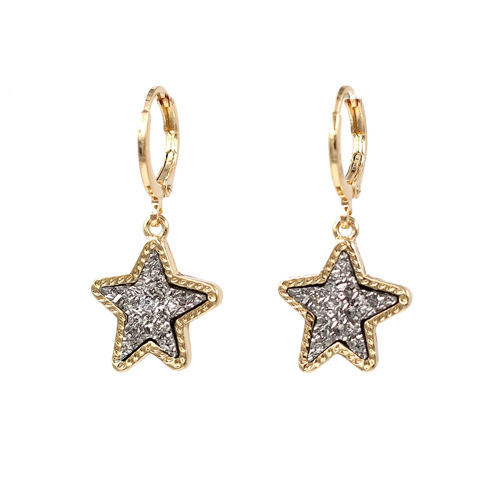 

2022 New Fashion Walking Starfish Star Shaped Druzy Resin Chunky Statement Hoop Drop Earrings for Women