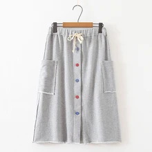 Цветная повседневная спортивная Хлопковая женская юбка на пуговицах