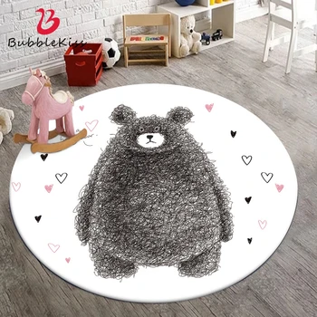 

Bubble Kiss Round Carpet Cartoon Bear Pattern Children Bedroom Decor Carpet Soft Bedside Area Rugs For Living Room Boys Room Rug