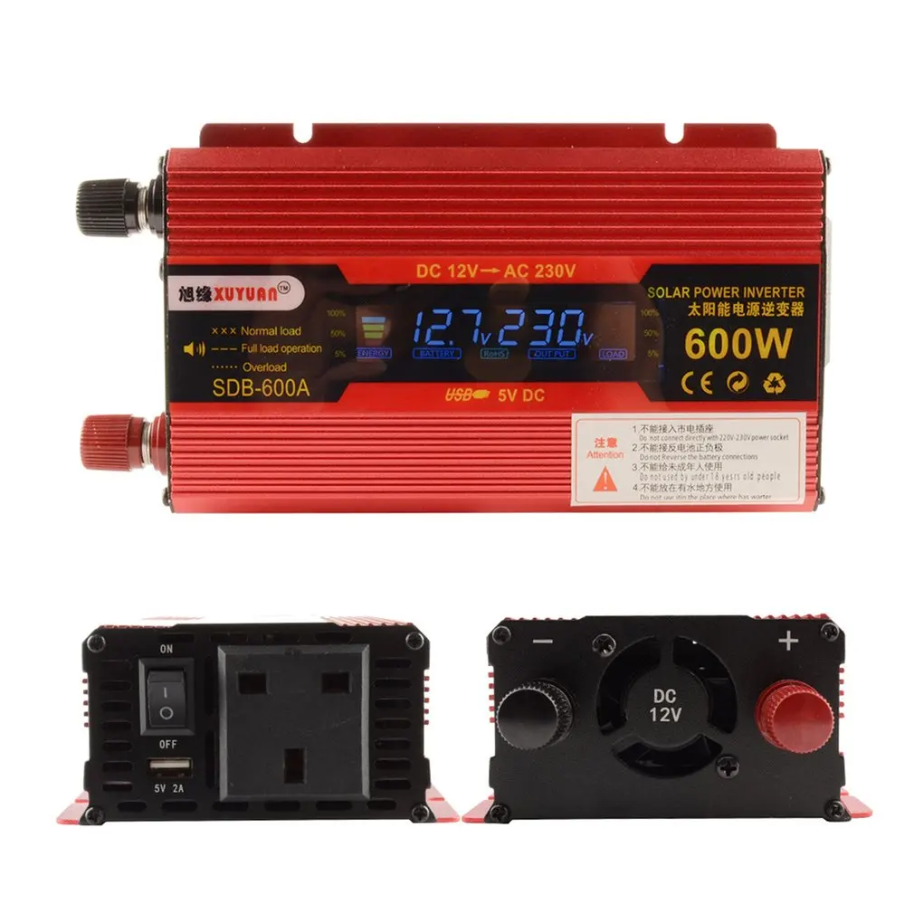 

XUYUAN 600W Car Power Inverter DC 12V To AC 220V Converter LCD Display USB Charger Adapter Portable Auto Modified Save UK Sale