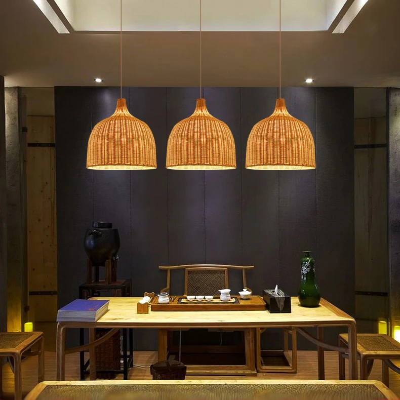 Rattan wicker pendant lamp Handmade Rattan Weaving Pendant Lights Restaurant Cafe Dining Room Hanglamp Home Decor Bamboo Lamp