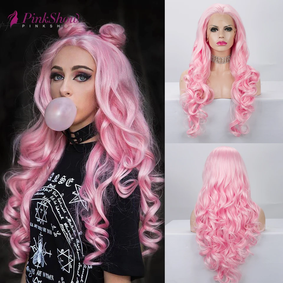 Розовые парики на сетке PINKSHOW для женщин длинный синтетический парик спереди