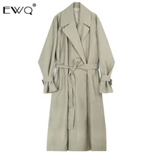 EWQ/темпераментная Длинная ветровка для мужчин и женщин, свободное Бандажное пальто большого размера, весна, новая уличная одежда 9Y169