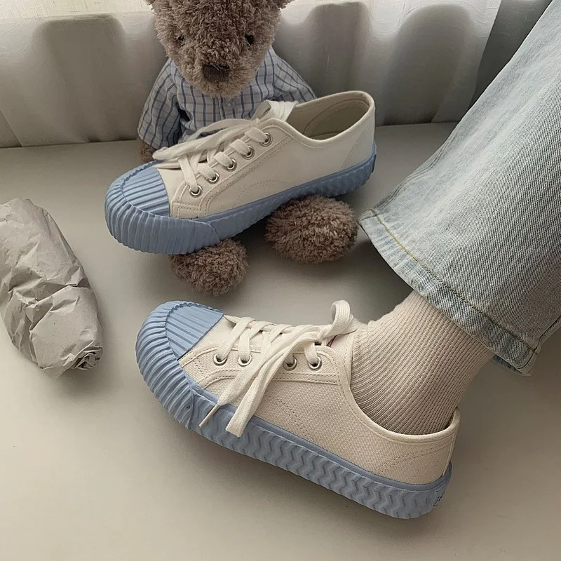 Spring/Autumn 2021 Fashion Sneakers Women Retro Flats Shoes Woman Canvas Lace-Up Solid Shallow Platform Sneakers Shoes for Women