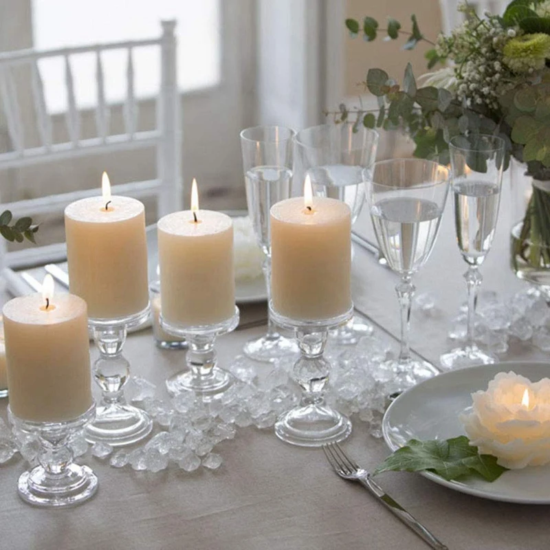 Прозрачный стеклянный держатель свечи в виде колонны, двойная столовая свеча подставка для колонны или столовая свеча палочки (2 упаковки)