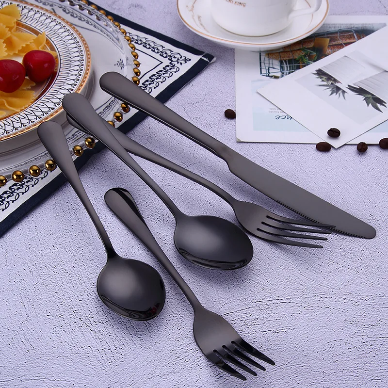 

5 Pcs/set Black Cutlery Set 18/10 Stainless Steel Tableware Set Dinner Fork Table Spoon Dessert Knife Silverware Set Kitchen