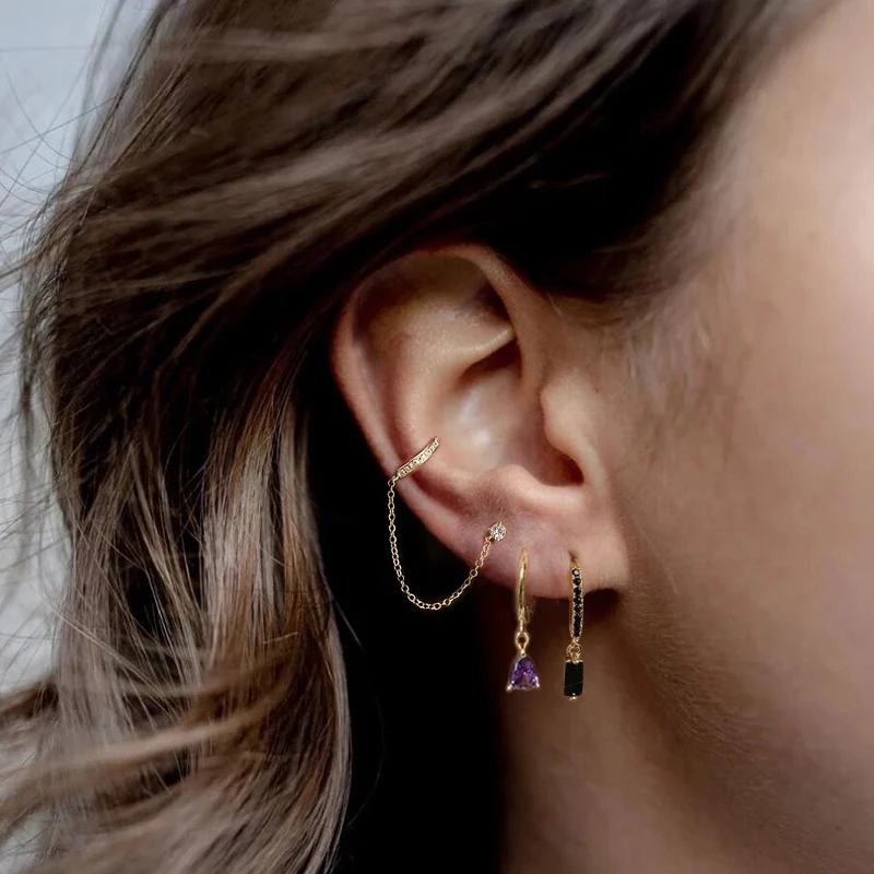 Vintage Hip Hop Chain Earrings For Women 925 Sterling Silver Ear Cuffs Hanging Earring Stud Earring Jewelry Wedding Party Aretes - Image 3