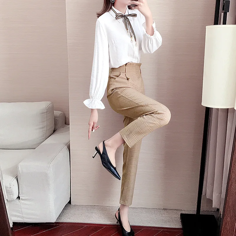 

Fashion Set 2020 Spring New Style Korean-style WOMEN'S Wear Elegant Commuting Shirt Pencil Pants Two-Piece 9497