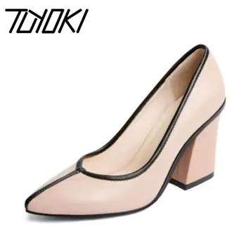 

Tuyoki 4 Color Women Pumps Real Leather Square Heels Spring Party Shoes Women Pointed Toe Sexy Office Lady Footwear Size 32-42