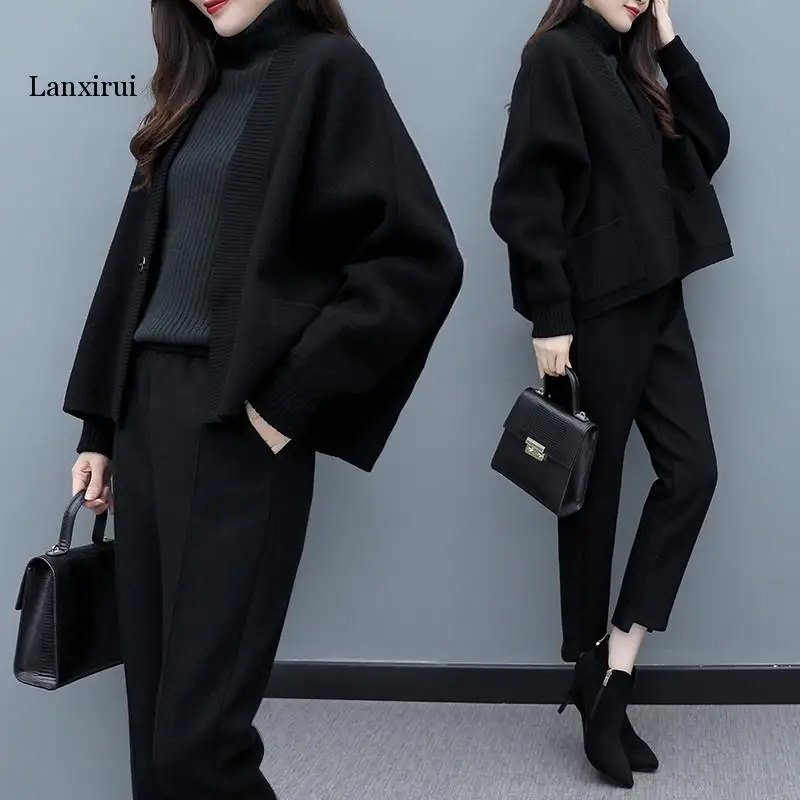 

Lanxirui Large Size Two Piece Set Top And Pants Clothes For Women Woolen Women's Suit Ensemble Femme