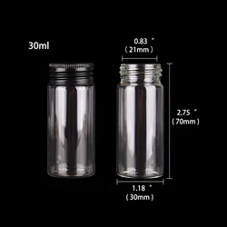 Assorted Glass Bottles with Black Aluminum Caps - Set of 12 Essential Potion and Spice Jars (30ml)