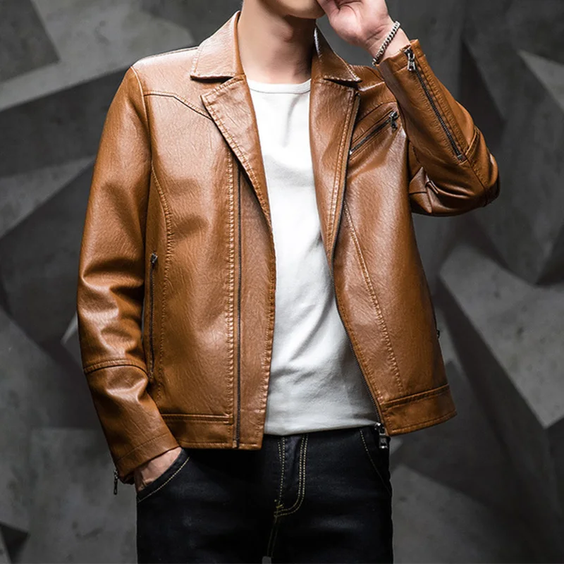 

2019 Men's PU Jackets Coats Casual Diagonal Zipper Biker Jacket Male Motorcycle Coat Jaqueta De Couro Masculina
