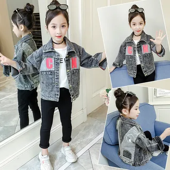 

JMFFY Kids Coat Jackets Coats Autumn Toddler Baby Girl Clothing Denim Cowboy Girls Children Jacket Outwear Buttons Jeans 4-15T