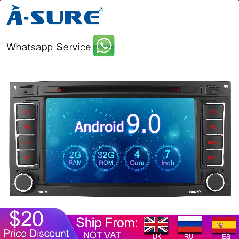 

A-Sure 2 Din Android 9.0 Car Auto Radio GPS DVD Navigation For Volkswagen VW T5 Multivan Transporter TOUAREG I 7L TOUAREG II 7P