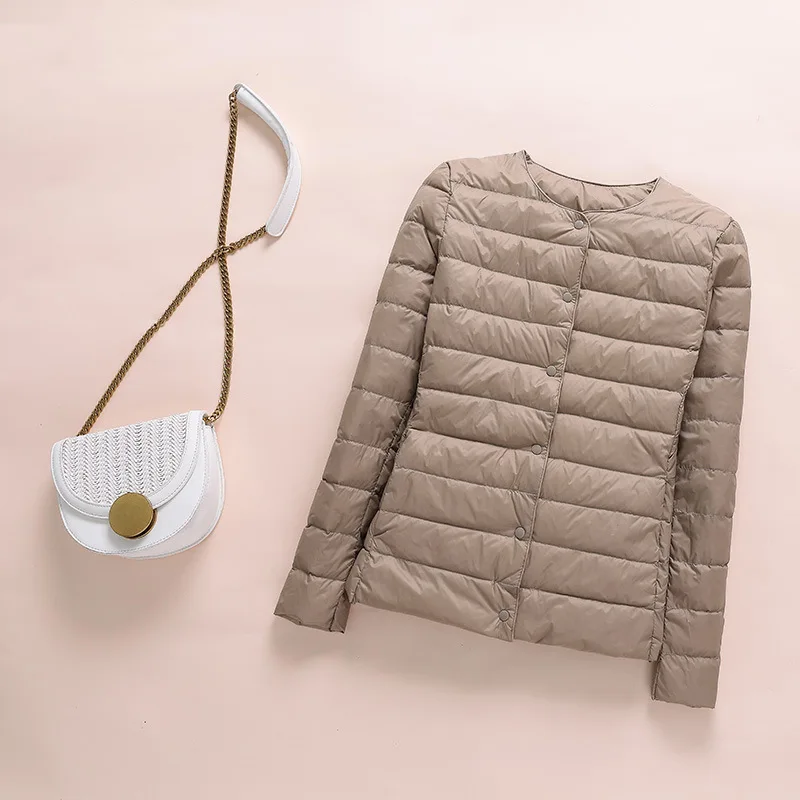 0-10℃ 2024 Winter Women Down Coat Ultralight Collarless Duck Down Jackets Portable Female Padded Parkas O-Neck Puffer Overcoat 4