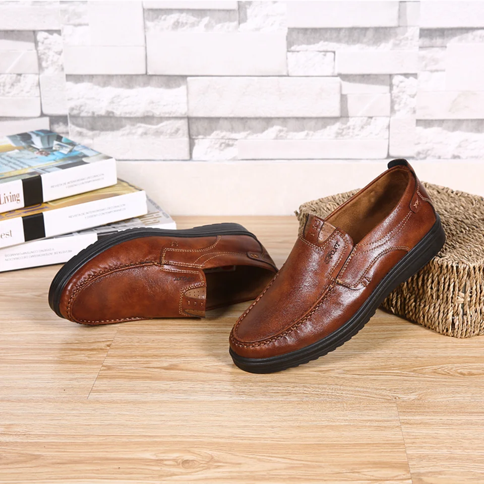 Machejackxin/кожаные мужские лоферы; удобные нескользящие мокасины на плоской подошве; мужская повседневная обувь для прогулки; обувь для папы; zapatillas hombre