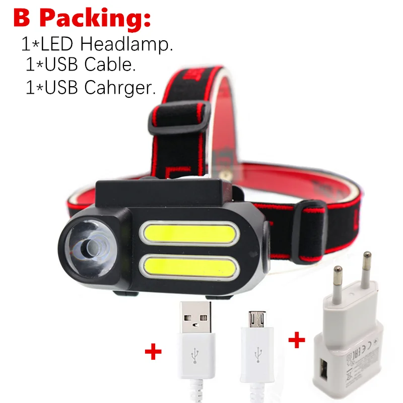 B Packing Портативный мини XPE+ 2* COB светодиодный налобный фонарь, рабочий светильник, водонепроницаемый налобный светильник, 18650 аккумулятор, Ночной светильник, вспышка, светильник - Испускаемый цвет: B Packing