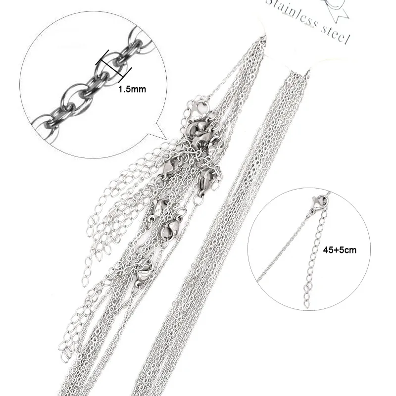 1 упаковка, нержавеющая сталь 316L, 1,2, 1,5, 2 мм, цепочка, золото, серебро, тон 45, длина 50 см, для женщин и мужчин, регулируемая цепочка для ожерелья, фурнитура