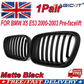 

MagicKit Pair Matte Black Front Hood Bumper Kidney Sport Grille Grill for BMW X5 E53 1999-2003 Pre-facelift Accessories