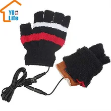Зимние теплые перчатки с зарядкой от USB, женские зимние модные перчатки с подогревом, повседневные полосатые вязаные перчатки без пальцев для женщин