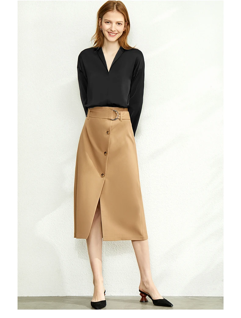 AMII Minimalism Summer Autumn Fashion Solid Aline Single-breasted Women Skirt Causal Belt Calf-length Female Skirt 12030047