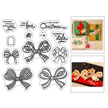 

Merry Christmas Sentiment Words Clear Stamps Sets and 2020 New Bow Gifts Metal Cutting Dies Scrapbooking For Crafts Card Making