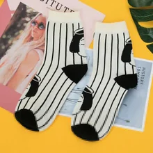 1 пара, женские милые Мультяшные носки, в полоску, теплые, дышащие, эластичные, для осени и зимы, NGD88