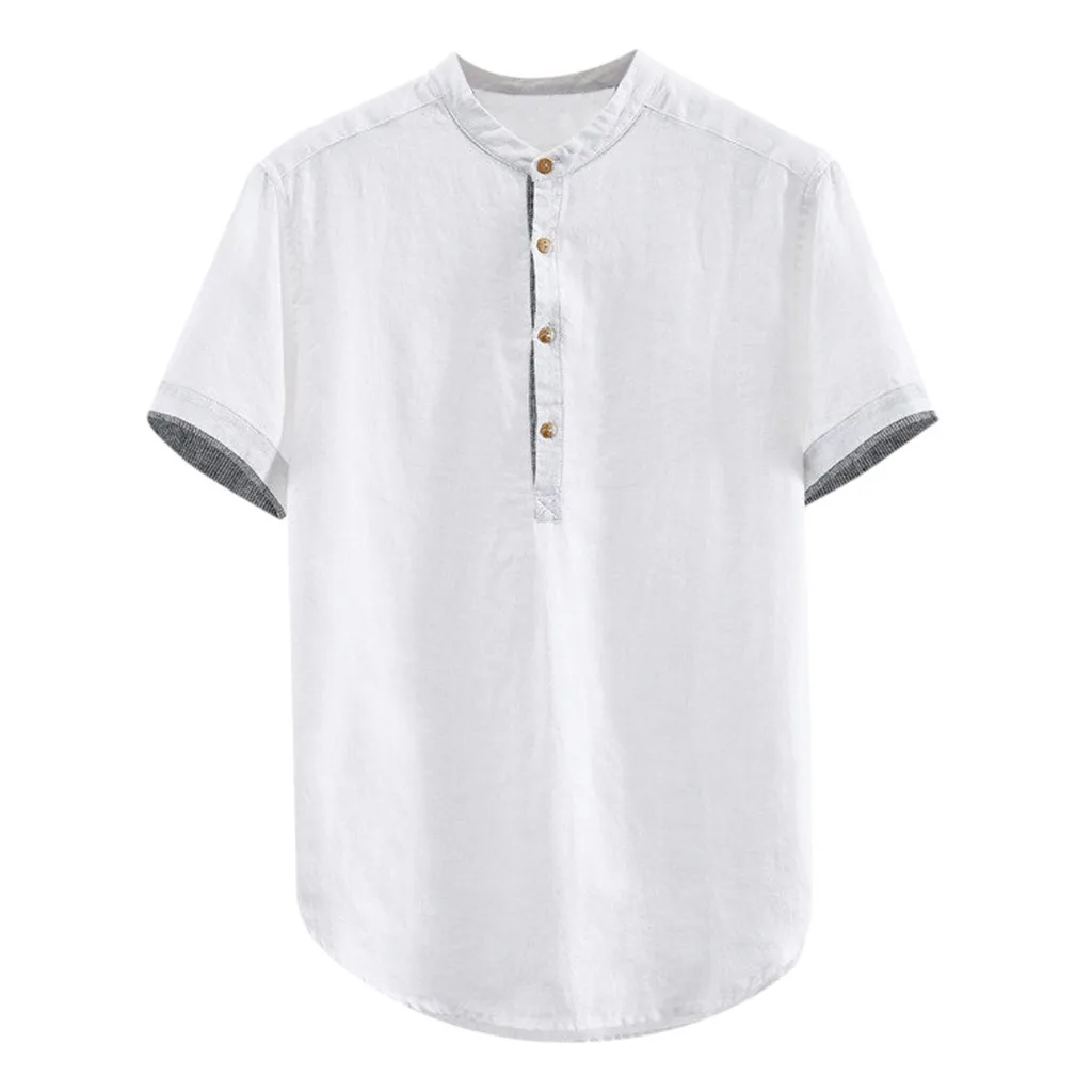 Мужская Корейская рубашка мешковатая однотонная льняная рубашка с коротким рукавом Camisa Masculina рубашки на пуговицах размера плюс Топы Camisa Hombre Manga Corta# THY - Цвет: Белый