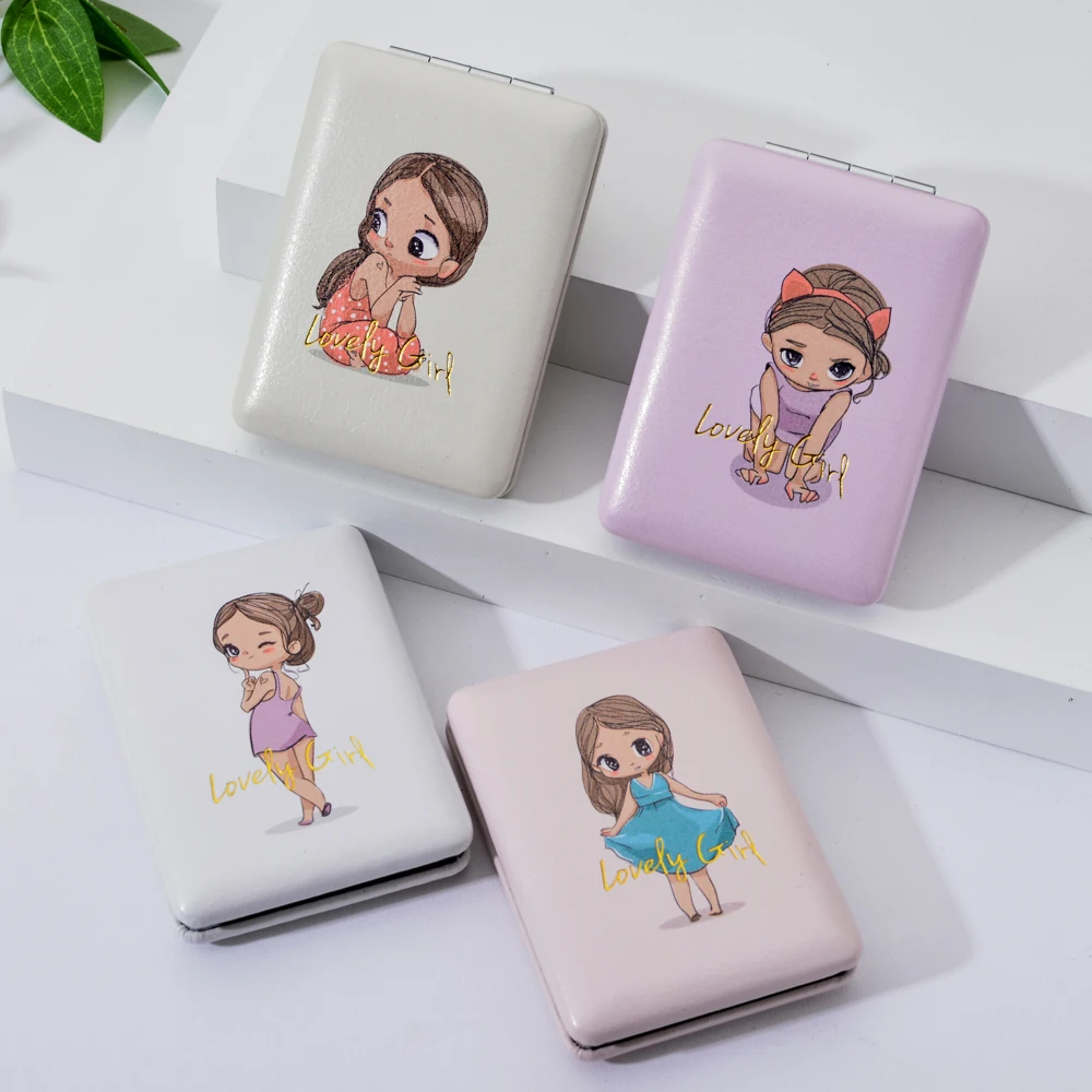 

Vicney Lovely Girl Pu Makeup Mirror For Girl Double Side Cute Small Cartoon Lovely Girl Hand Mirror For Travel And Friend Gift