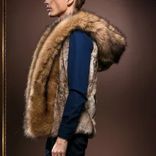 Европейская и американская мужская одежда, осенняя и зимняя мужская шерстяная жилетка с капюшоном, плюшевая модная меховая шуба, искусственный Заячий мех