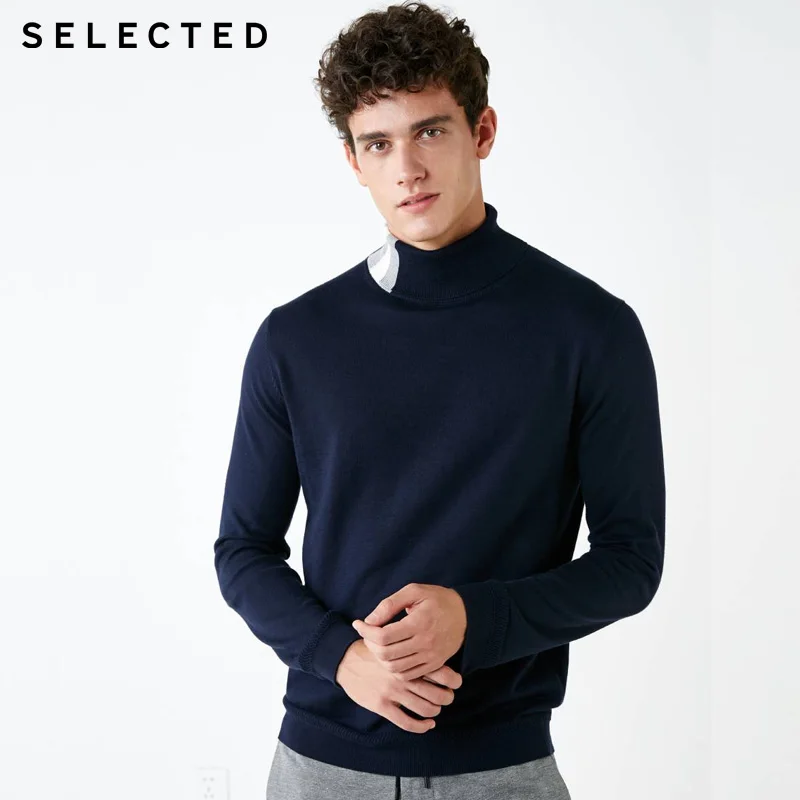 SELECTED Mens 100% Cotton Stripe Stitching Knitted turtleneck Sweater| 418424523 | Мужская одежда