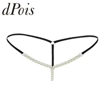 Женское сексуальное, эротическое белье, трусики с низким подъемом из искусственного жемчуга, трусики-танга с Т-образным вырезом, трусы нижнее белье для женщин