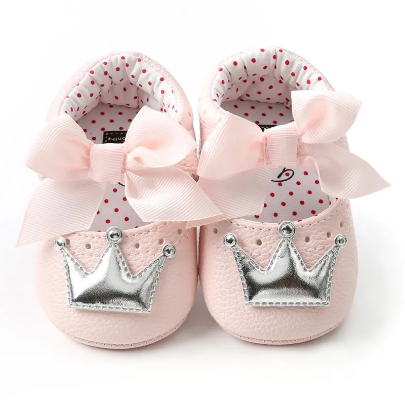 Fashion Toddler Crown First Walkers Baby Girl Shoes With Bowknot soft sole  Non-slip Fashion Bow Shoes Crib Shoes