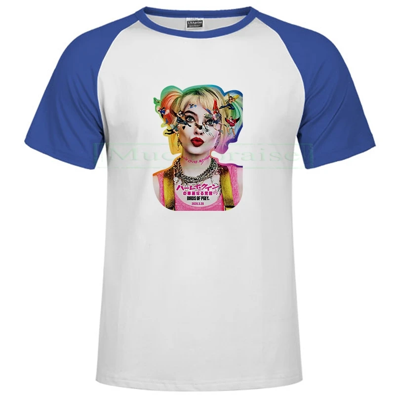 Raglan blue 269 Мужская футболка, летняя новинка, Харли Куинн, футболка, Мужская футболка с белыми птицами, модная повседневная футболка, harajuku, хип-хоп, уличная одежда - Цвет: Raglan blue 269