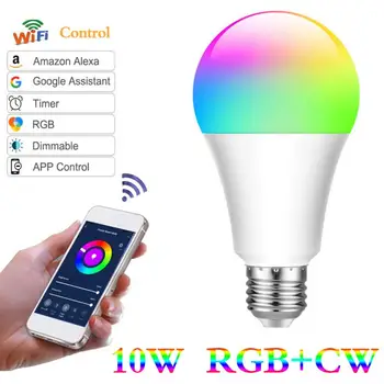 

WiFi Smart Light Bulb LED Lamp E26/E27/E14/B22/GU10 Smart Light Bulb Wifi Buib RGBW LED Light 10W Remote Mobile App Control