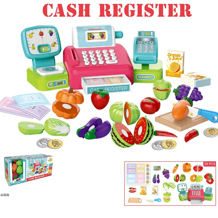 

Children Play House Toys Model Cashier Desk Set Plastic Educational Supermarket Toy Cash Register with Voice Thermal