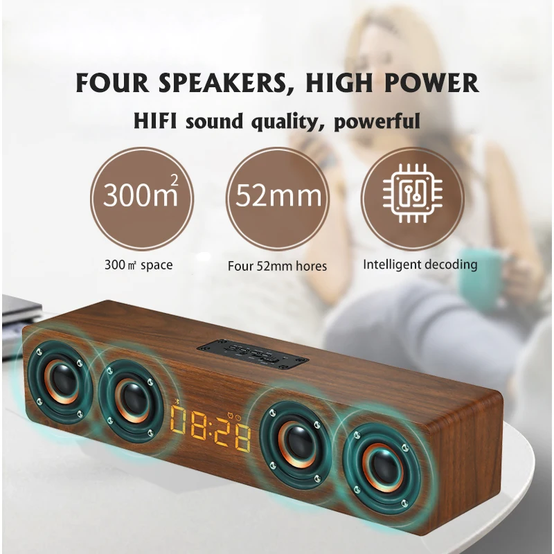 Wooden Wireless Bluetooth Speaker Portable Alarm
