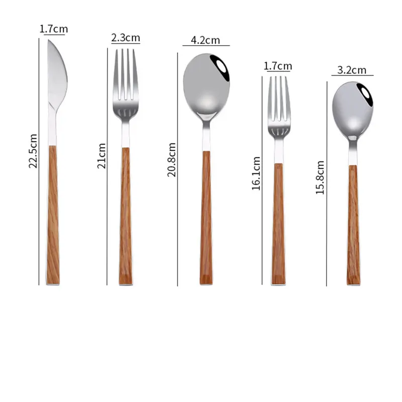 Description Picture 3 of itemStainless Steel Dinner Cutlery, Knives, Forks, Spoons, Black Wooden Texture Handle, Home Party Tableware, Steak Knife