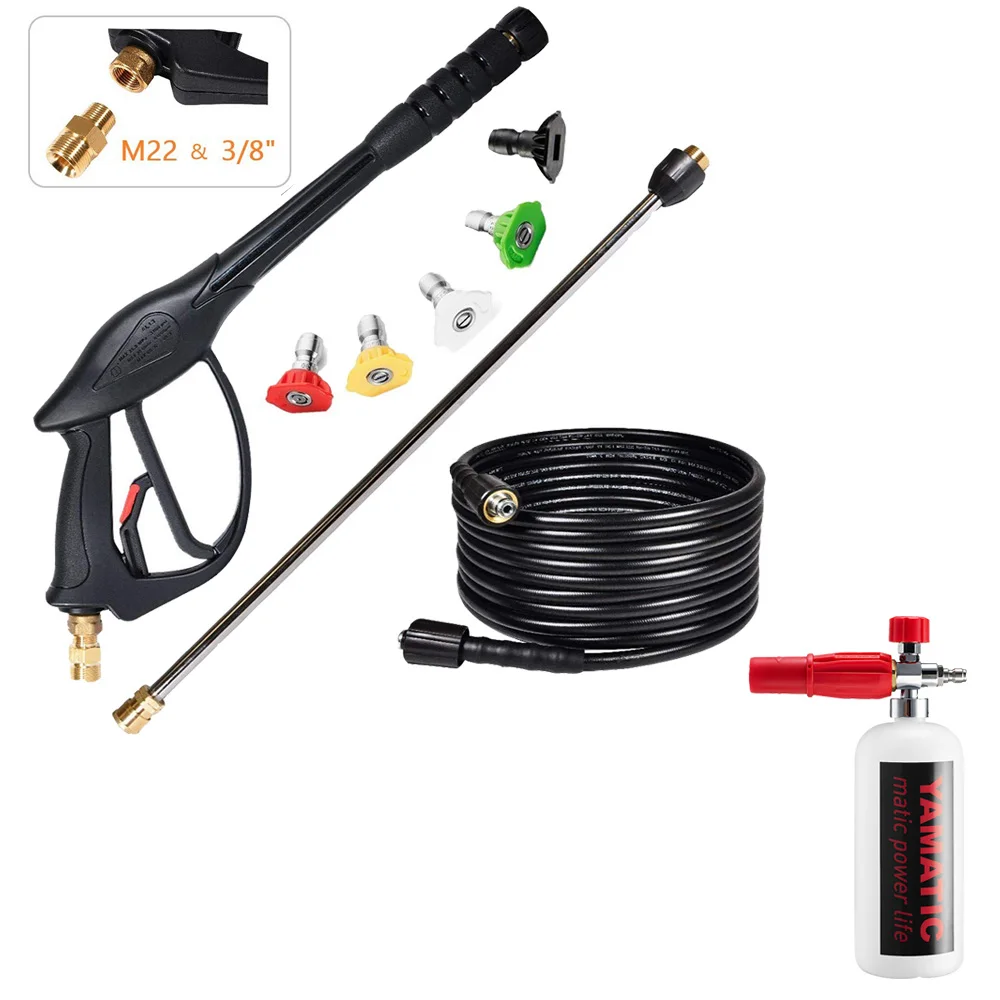 Best Offers YAMATIC High Pressure Washer 3700PSI Water Spray Gun With 22\ Wand 5 Spray Nozzle Tips and Snow Foam Gun Lance For Car Washer