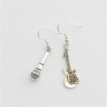 

Guitar Earrings, Microphone Earrings, Mismatch Earrings, Guitar Jewelry, Vintage Earrings, Guitarist Gift, Music Teacher Gifts