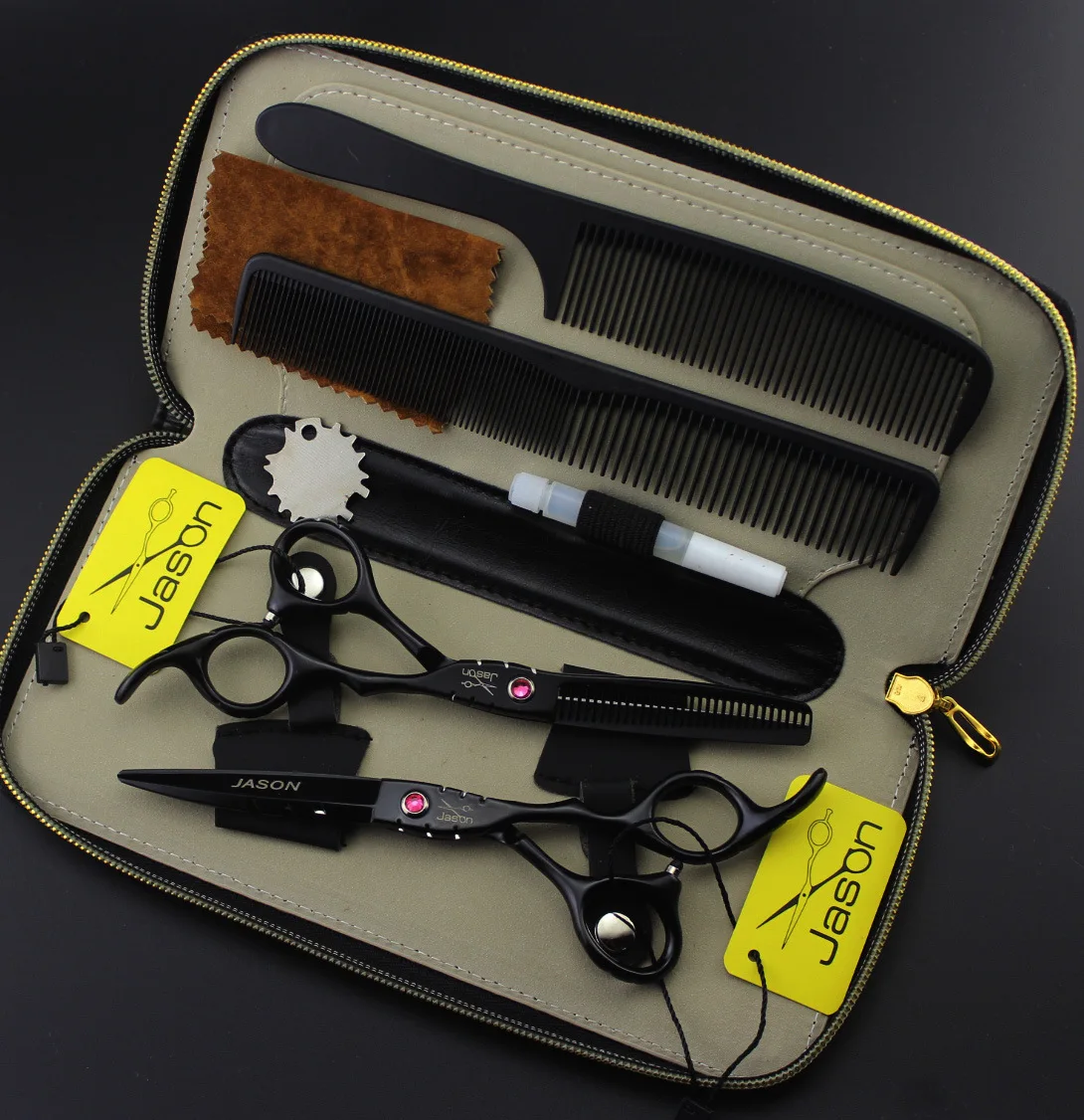 

SY22 Jason/JASON Black And White with Pattern Baking Varnish Hairdressing Scissors Straight Snips Thinning Scissors Thinning She