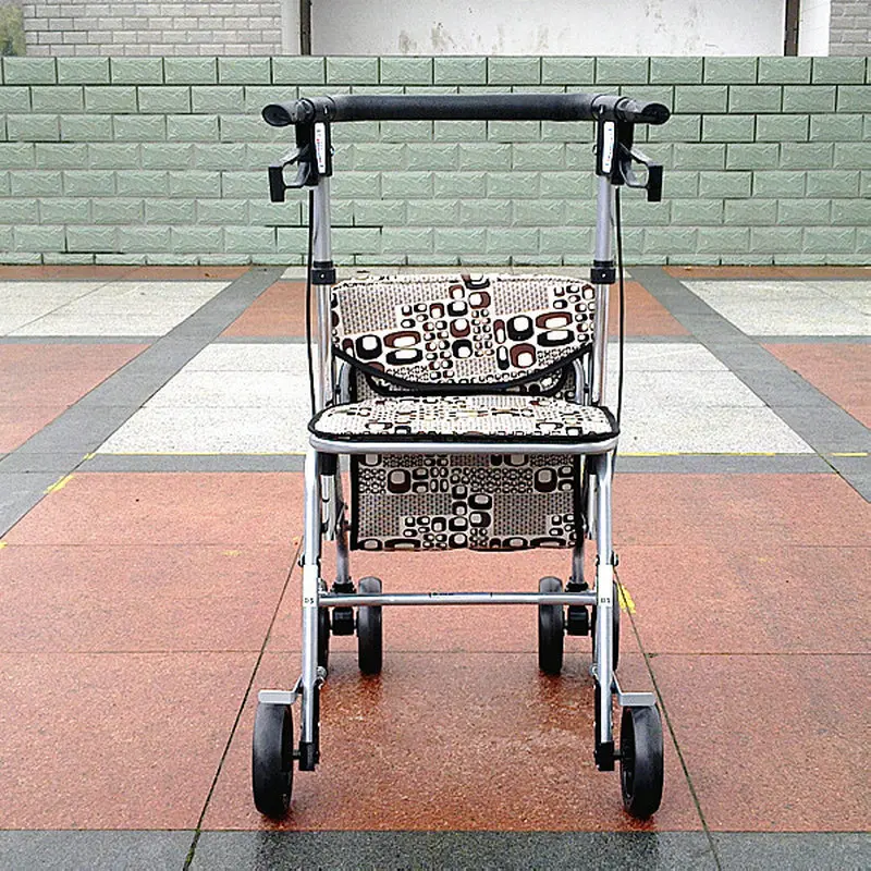 Four Wheel Seniors Roller Walker With Seat & Brake, Lightweight Foldable Elderly Wheelchair, Portable The Aged Stroller