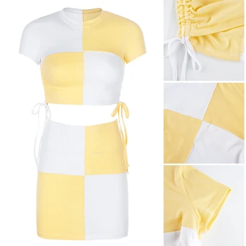 

Plaid Crop Tops and Mini Skirt Matching Sets Style Yellow 2 Piece Sets Streetwear Fashion Suits