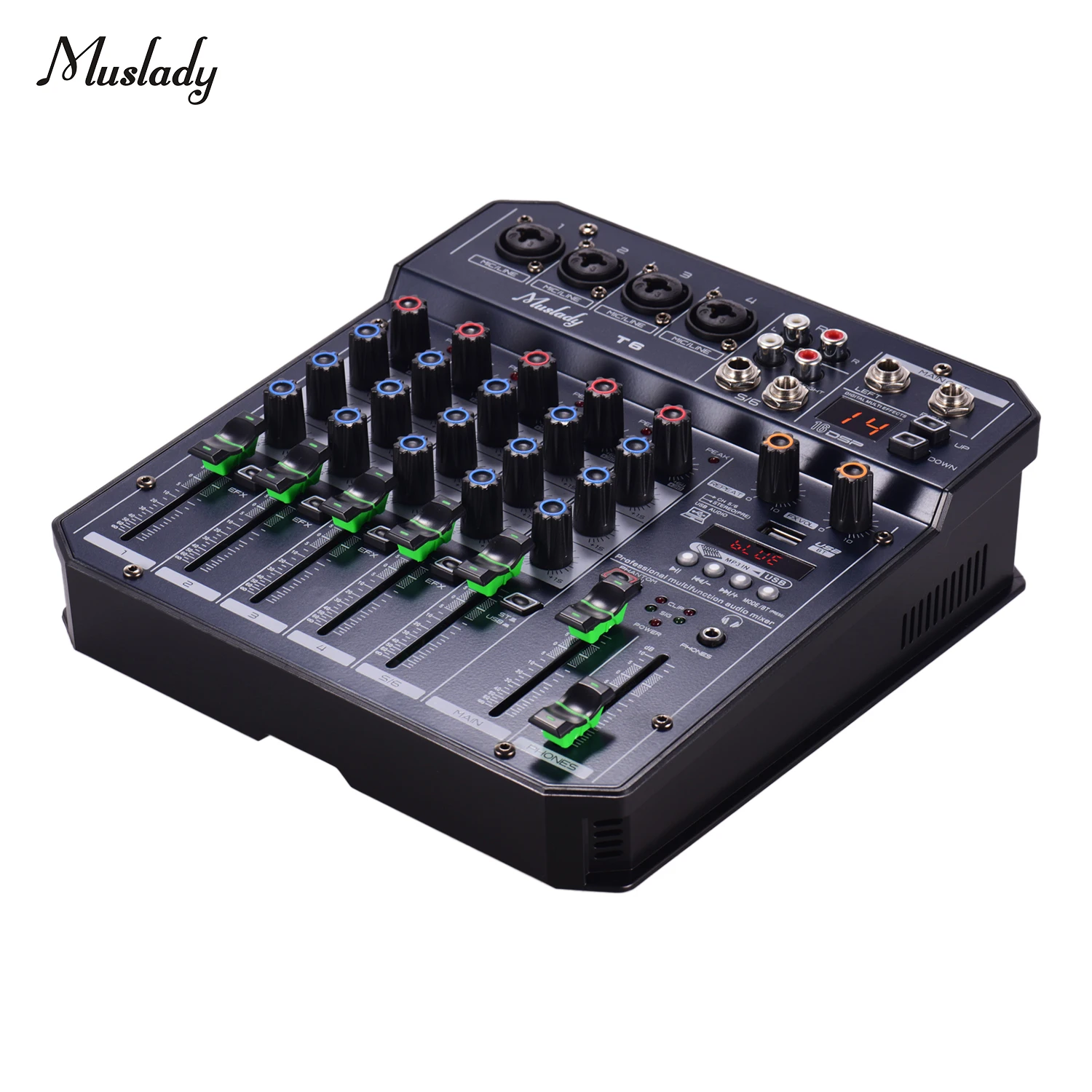 Muslady T6 Портативный 6-канальный звуковая карта микшерный пульт звукомикшер