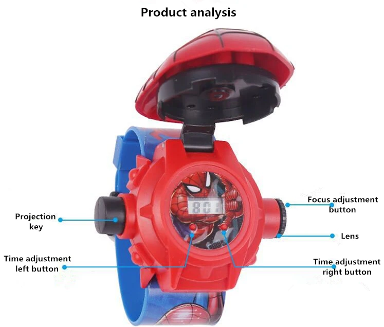Детские 3D проекционные часы, 11 проекционных мультипликационных моделей, Человек-паук, Железный человек, цифровые наручные часы, подарки для детей