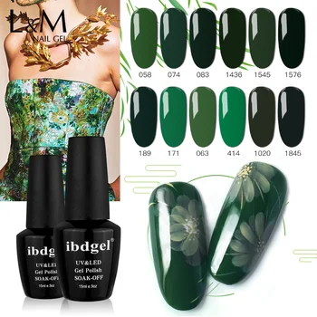

ibdgel black botte 12pcs set Gel Nail Polish LED Soak Off Green Color Gel Series brand wholesale UV nail gel polish long-lasting